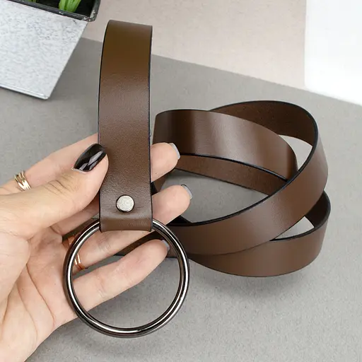 Ремень женский с кольцом под платье или пиджак HC-2588 (130 см) кожаный коричневый - фото 5