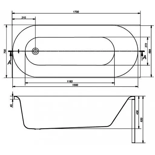 Ванна акрилова Cersant Octava 170x70 - фото 3