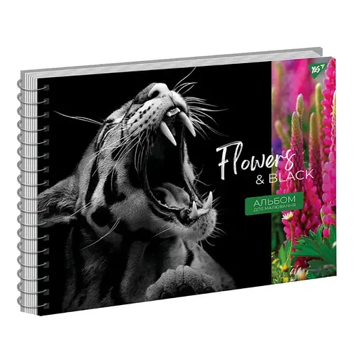 Альбом для рисования YES Flowers Black А4, 20 листов, 120 г/м², на спирали, гибридный лак