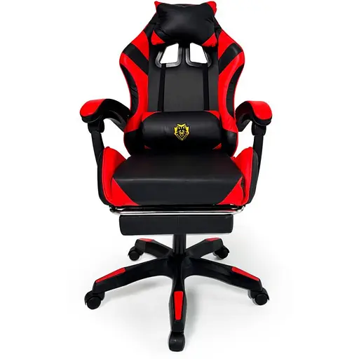 Геймерське крісло Primaveo з ергономічними подушками та висувною підставкою для ніг чорно-червоне - фото 2