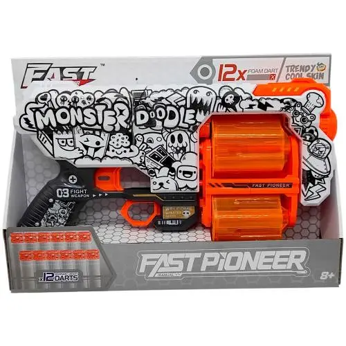 Пистолет BH146 Turbo & Fast с механическим двойным барабаном, с мягкими патронами 12 шт "Монстр Дудл" (7955235573146) - фото 1