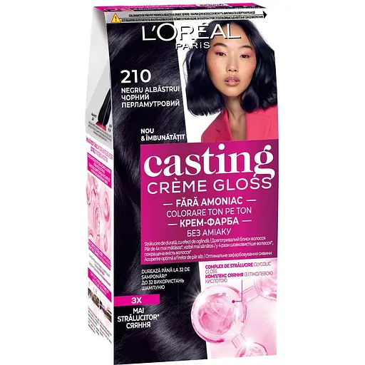Краска-уход для волос L'Oreal Paris Casting Creme Gloss тон 210 черный перламутровый без аммиака 120 мл (A7295976)