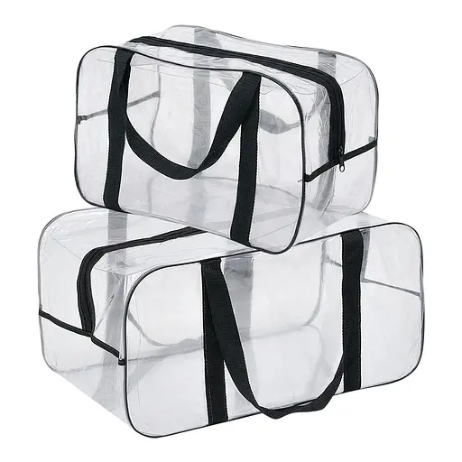 Набор прозрачных сумок в роддом: размер М 40х25х20 см + размер L 50х25х30 см (черные) - фото 1