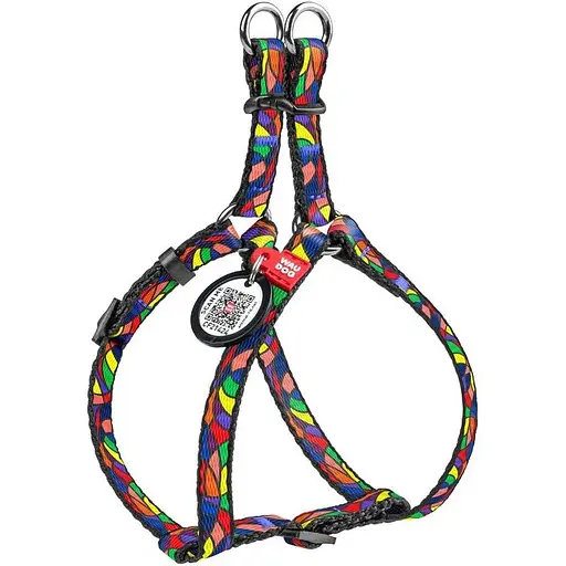 Шлея для собак Waudog Nylon з QR паспортом, малюнок "Вітраж", пластиковий фастекс