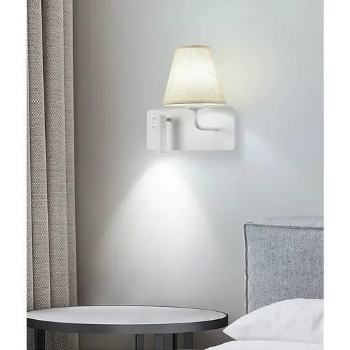 Біле праве бра із плафоно-абажуром та спотом на 2 вимикачі | Line F | Арт. WJ081/2 R WT - фото 1