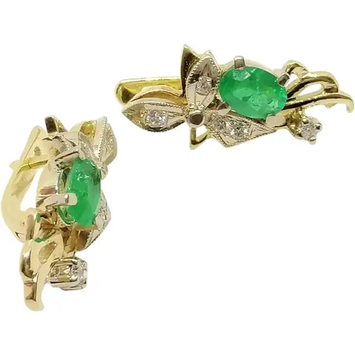 Золотые серьги Гелиос с бриллиантами и изумрудом. Артикул 65831/1