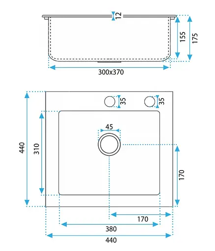 Гранітна кухонна мийка Rea West black з білим вкрапленням ZLE-00115, Чорний матовий - фото 2