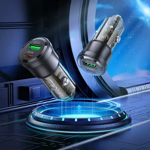 Автомобильный зарядный прибор BOROFONE BZ25 Journey PD38W(1C1A) car charger Transparent Black - фото 9