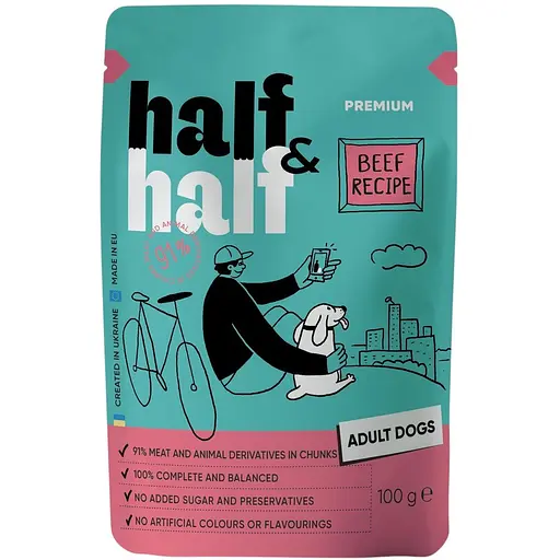 Влажный корм для взрослых собак Half & Half кусочки говядины в соусе 100 г