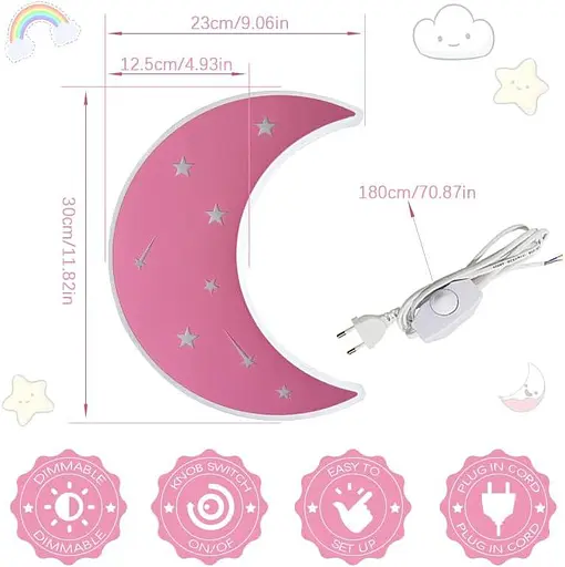 Светодиодный настенный светильник для детской с вилкой теплый белый - фото 2