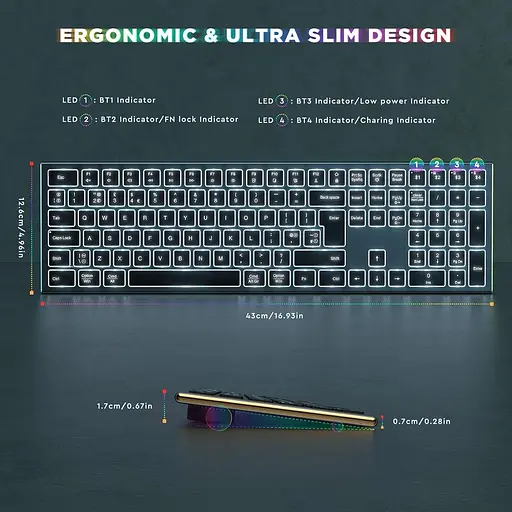 7 — Кольорова Bluetooth-клавіатура з підсвіткою, бездротова клавіатура з кількома пристроями Seenda, перезаряджальна клавіатур - фото 5