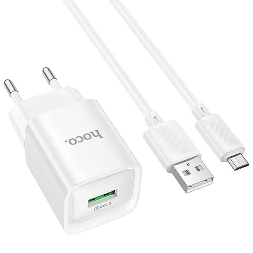 МЗП Hoco C145A Charm QC3.0 18W (1USB-A) + кабель USB to MicroUSB White - фото 3
