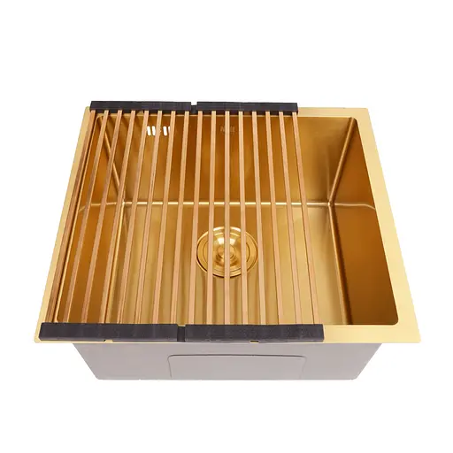 Кухонная мойка золотая из нержавеющей стали 50 см под столешницу 1.5 мм Nett NG-5045, Золотой - фото 5