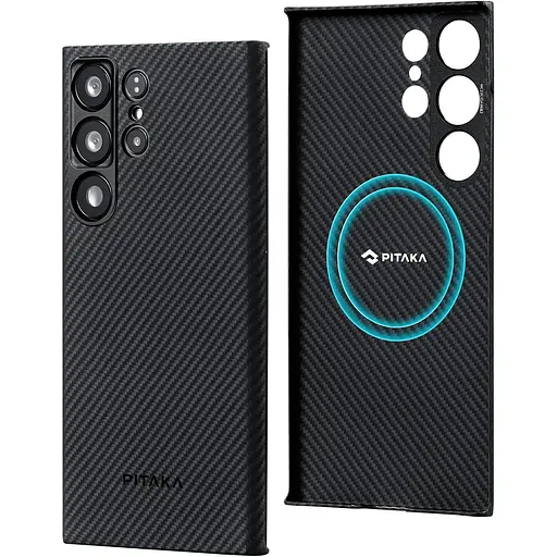 Оригинальный противоударный чехол для Samsung Galaxy S23 Ultra Pitaka MagEZ MagSafe Case 3 Twill Black/Grey - фото 10