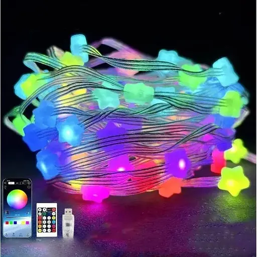 Гирлянда Умная светодиодная музыкальная 33 LED 5 метров большие Звездочки разноцветные USB управление