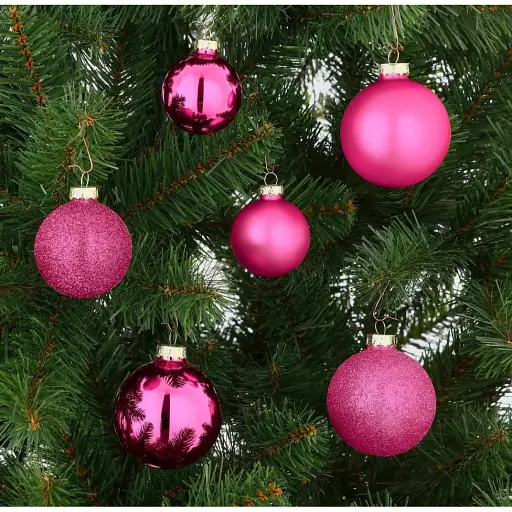 Набір ялинкових скляних куль House of Seasons 7/6/5 см 42 шт. фуксія (8720362603825) - фото 2