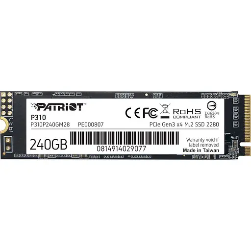 SSD диск Patriot P310 240G NVMe PCIe Gen3x4 M.2 2280