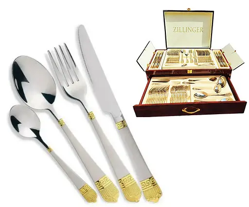 Набор столовых приборов Zillinger ZL-710G Yana на 12 персон в деревянном кейсе 72 предмета - фото 9