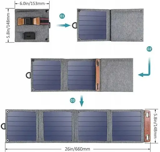 Солнечная панель Solar panel 14W 1xUSB B417 Зарядное устройство (Серый) - фото 3