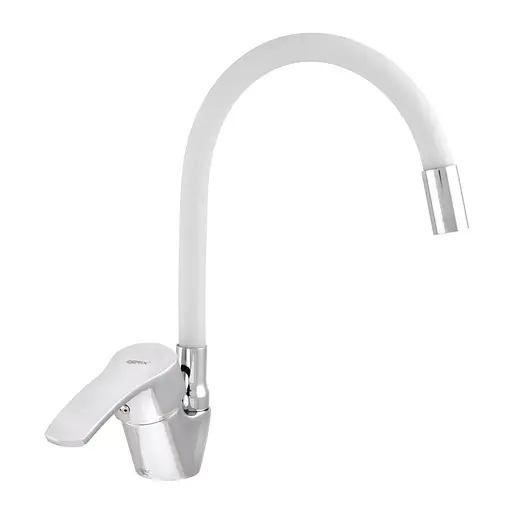 Змішувач для кухні Zerix YUB 279 з білим гнучким виливом ZX1581 Хром - фото 1