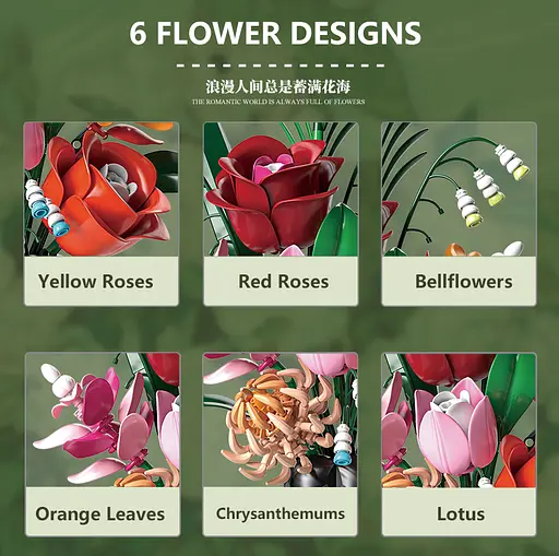 Конструктор квіти  MJI букет квітів у вазі Гармонія для дітей і дорослих для дівчаток 566 деталей - фото 4