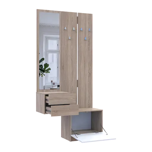 Прихожая Сола 2+3 Doros Дуб Сонома/Белый ДСП / зеркало 105х40х215 (42005148) - фото 11