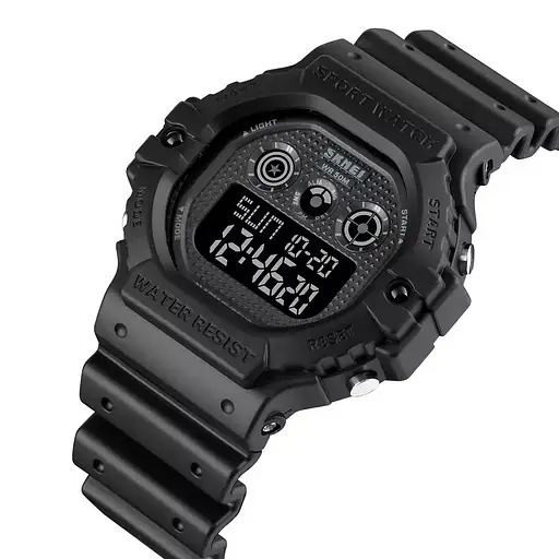 Спортивний чоловічий годинник Skmei 1606 (Чорний з чорним) - фото 3