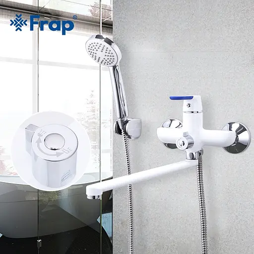 F2234 Змішувач для ванни довгий гусак білий Ø35 Frap 1/10 Білий - фото 6