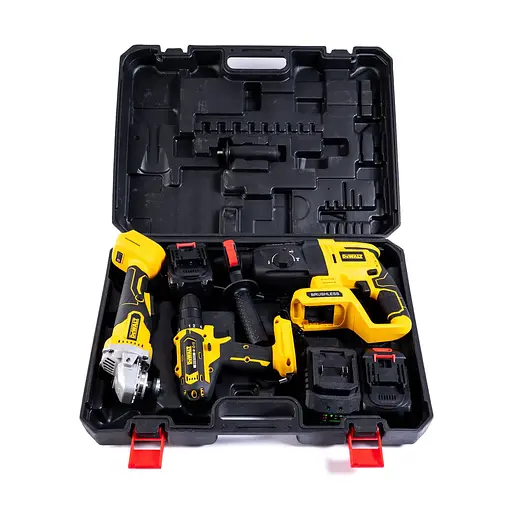 Набор аккумуляторный DeWalt 3 в 1 шуруповерт перфоратор болгарка в кейсе с 2 аккумуляторами 48 Вт Черный с желтым - фото 10