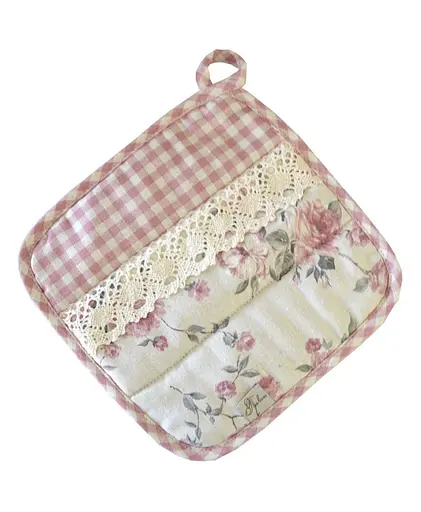 Прихватка Прованс Bella Розы с кружевом, 25х25 см, клетка, розовый (13515)