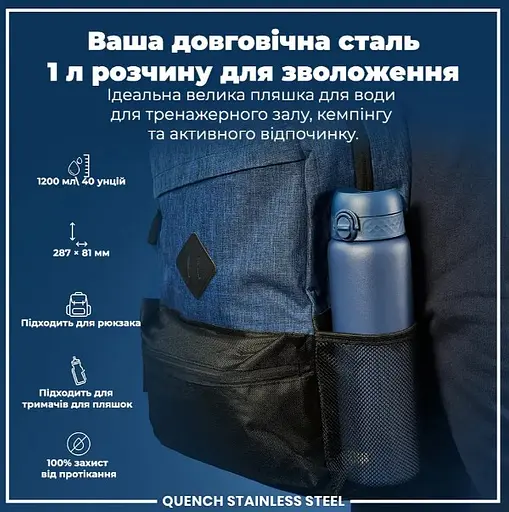 Пляшка для води ION8 металева 1200 мл Stainless Steel Ash Navy (I8SS1000ANAVY) - фото 5