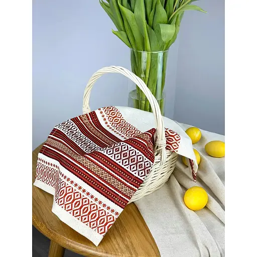 Пасхальное полотенце льняное для корзины Луч 45х30 см Красный