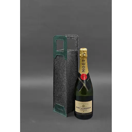 Чехол для вина BlankNote Crazy Horse 1.0 из фетра с кожаными вставками зеленый - фото 4