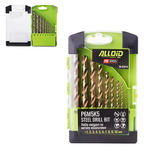 Набір свердел по металу кобальтових Alloid Building Tools 1-10 мм Р6М5K5 (DB-3510110) - фото 2