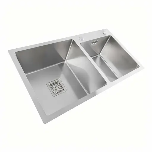 Кухонная мойка Platinum Handmade HDB 80x45 на две чаши (квадратный сифон), Нержавеющая сталь - фото 2