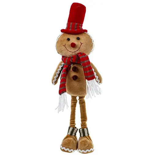 Мягкая новогодняя игрушка BonaDi Пряничный человечек 43 см с белой шапочкой Фигурка декоративная Бежева - фото 1