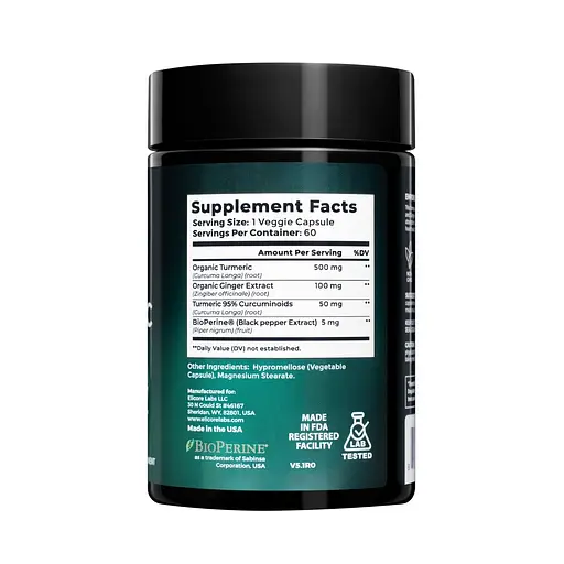 Органическая куркума Elicore Labs Turmeric 500 mg, 60 вегакапсул для поддержания суставов - фото 3