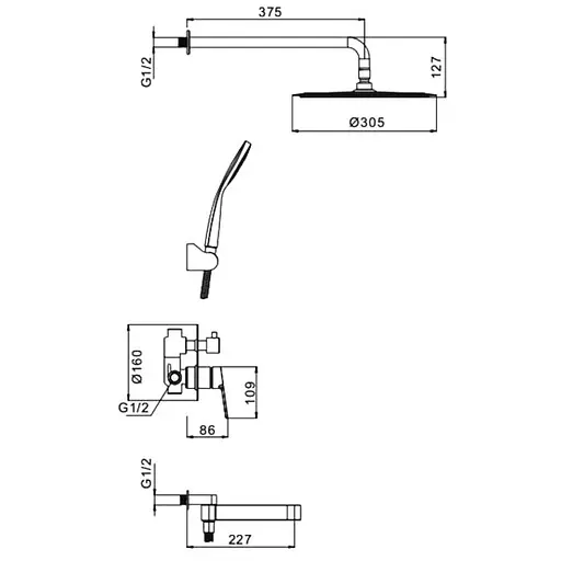 Душевая система скрытого монтажа Gappo G7199-30 с 3-функциями, излив - переключатель на лейку, нержавеющая сталь - фото 9