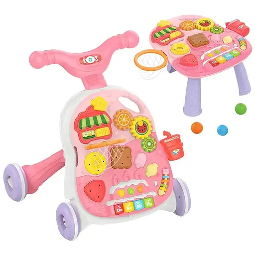 Каталка-ходунки, баскетбольне кільце, 3 кульки, шестерні, з музичними та світловими ефектами (В асортименті)