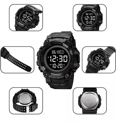 Тактичний чоловічий годинник Skmei 1968 Чорний з чорним циферблатом - фото 7