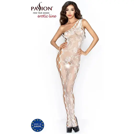 Бодістокінг Passion BS036 White, комбінезон, лямки через одне плече - фото 2