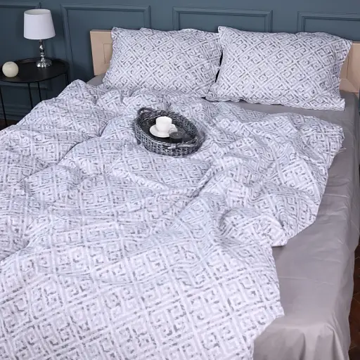 Простыня на резинке MirSon Поплин 00-6 Geometry Grey 90х190 см серая (2200009705816)