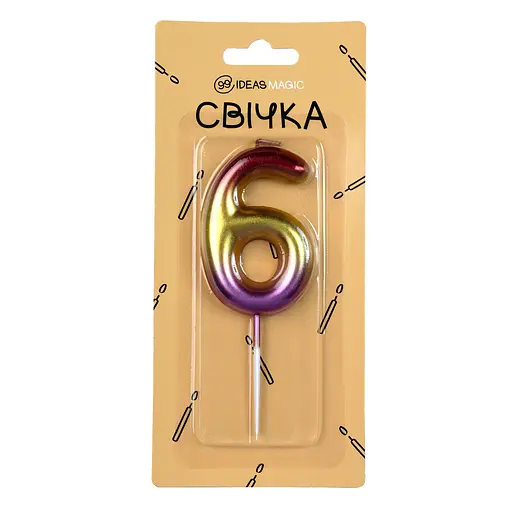 Свеча-цифра 6 блестящая 6 см