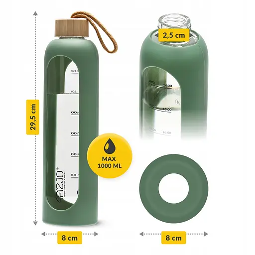 Пляшка для води 4FIZJO спортивна 1000 мл скляна Olive (P-5905973403900) - фото 2
