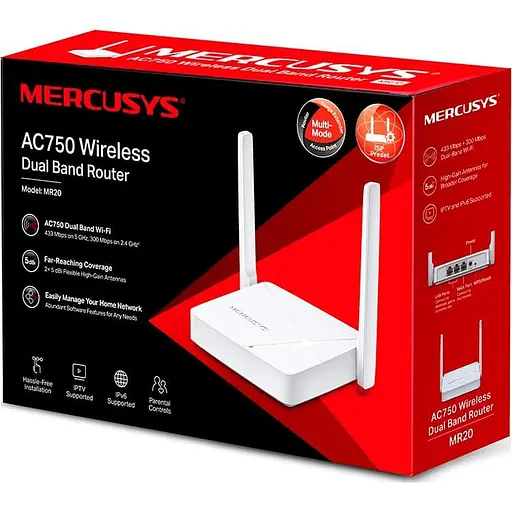 Роутер Mercusys MR20 AC750, 2xFE LAN, 1xFE WAN (MR20) - фото 4