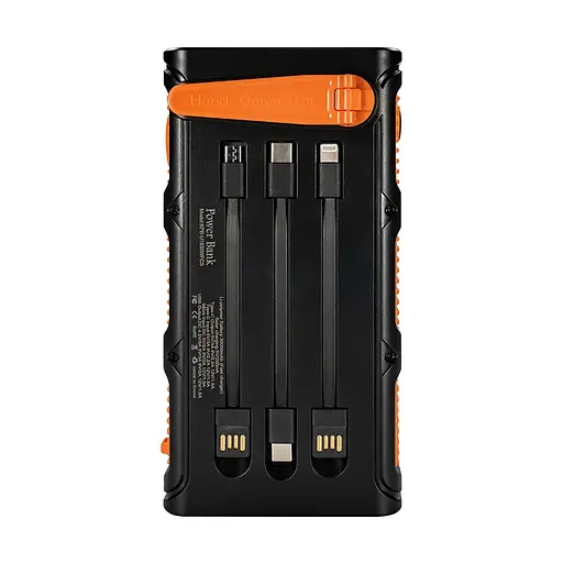 Повербанк з сонячною панеллю 30000mAh Power Bank Kraft KPB-U1930HCSL Orange ліхтар, динамогенератор (43-00065) - фото 4