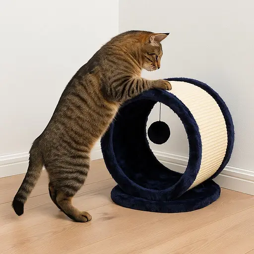 Дряпка Trixie для котів кругла з іграшкою плюш и сизаль 23 на 20 см синьо-бежева [CD] - фото 4