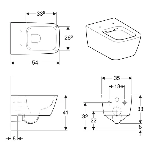 Чаша напольно приставного унитаза Geberit iCon Square Rimfree 201950000, Белый - фото 2