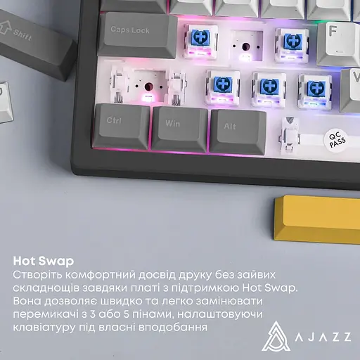 Клавіатура Ajazz AK870 V2 Flying Fish switches Black Gray Yellow (AK870-V2-FF-BGY) - фото 10