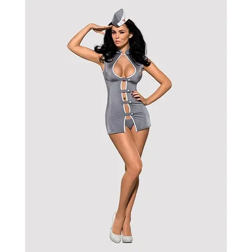Еротичний костюм стюардеси Obsessive Stewardess 3 pcs costume grey S/M - фото 3